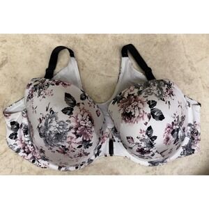 Torrid 42D Floral T Shirt Bra White Pink Full Coverage Underwire Plus Size